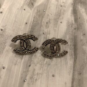Chanel Silver Crystal Earrings